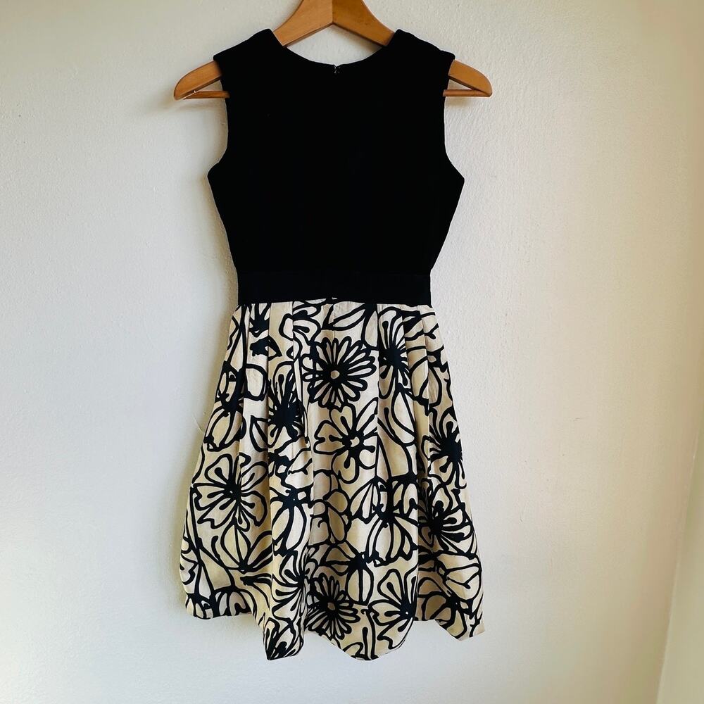 Lord & Taylor Black White Silk Blend Floral Sleeveless Fit Flare Mini Dress Sz S